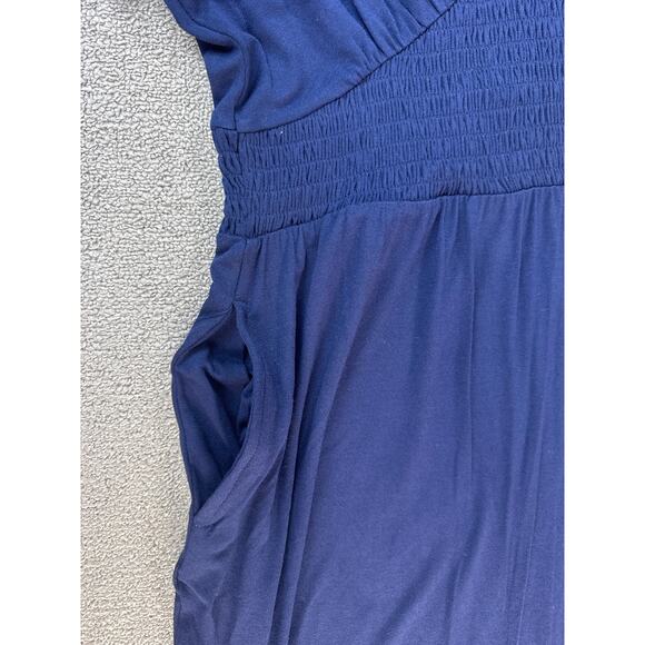 NWT Loft Dress Short Sleeve Mini Casual Pockets Smocked Waist Navy Blue 14 / 16 - Picture 4 of 6